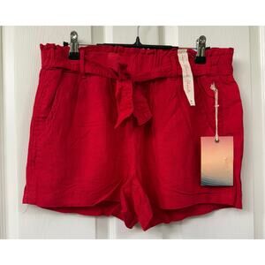 April Kiss NWT large linen shorts red pockets paper bag waist belt with stretch